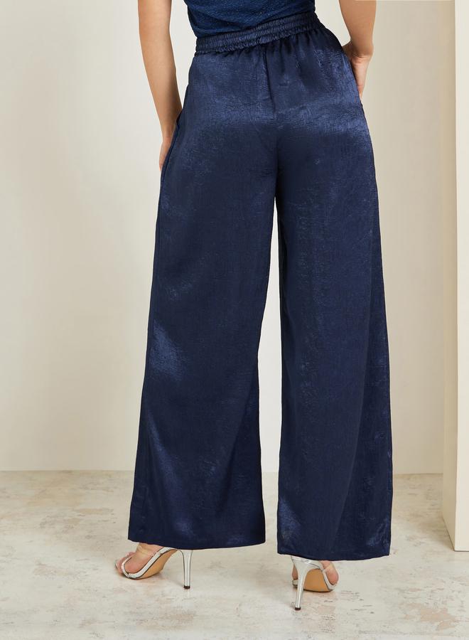 Styli Women Blue Shimmer Wide Leg Trousers - Image 4
